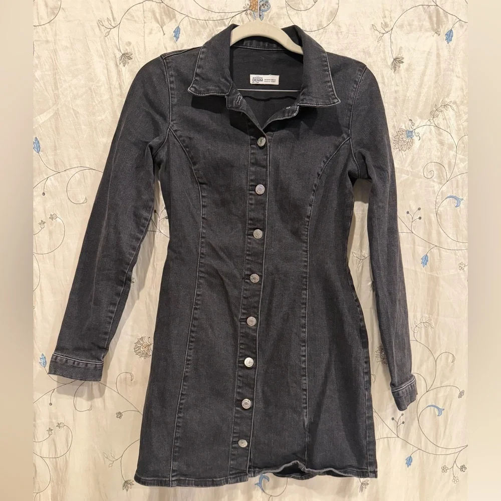 Zara Dark Gray Long Sleeve Denim Dress - Picture 4 of 6